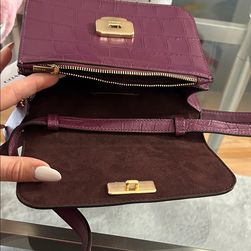 Coach Plum Croc-Embossed Crossbody Bag - Picture 9 of 12
